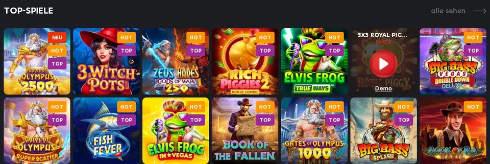 1Red Casino: Spielelobby (Screenshot von www.1red.com)