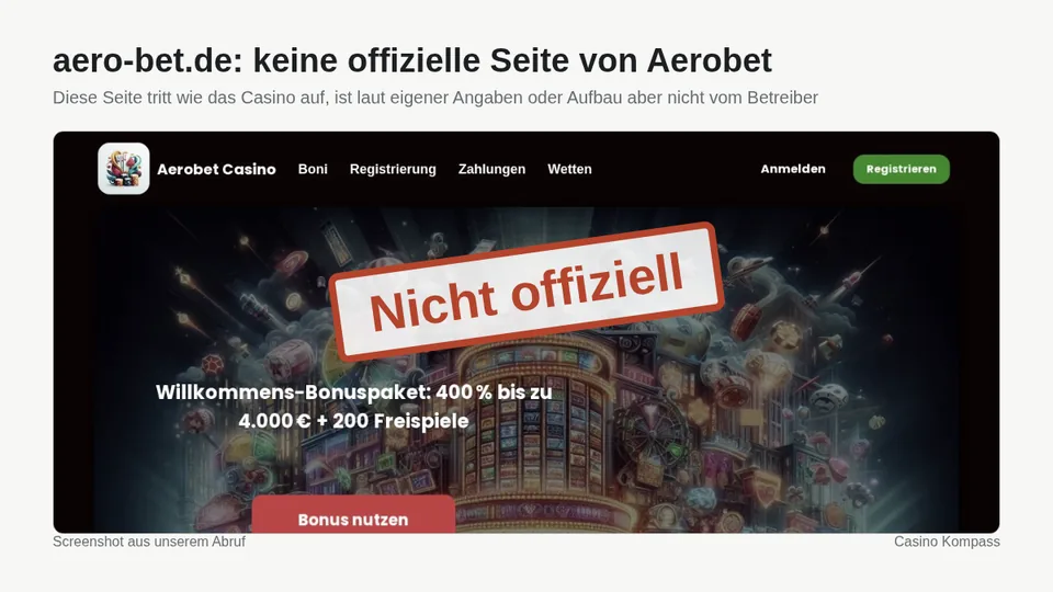 Screenshot von aero-bet.de: keine offizielle Seite von Aerobet
