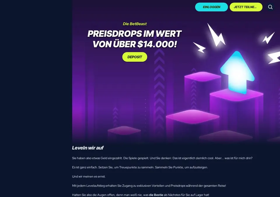 Betbeast: Bonusseite (Screenshot von betbeast.com)