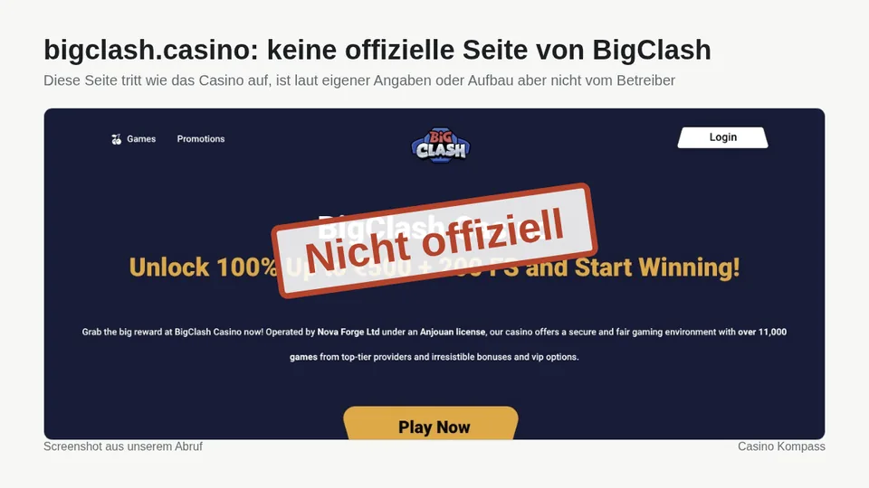 Screenshot von bigclash.casino: keine offizielle Seite von BigClash