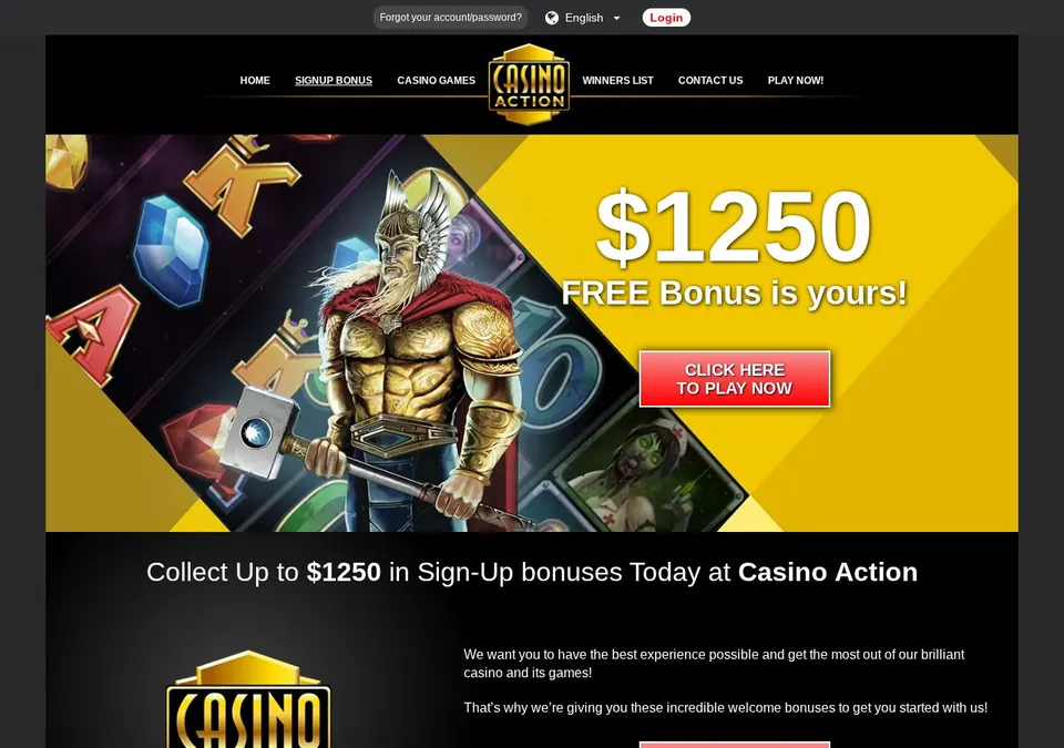Casino Action: Bonusseite (Screenshot von www.casinoaction.com)