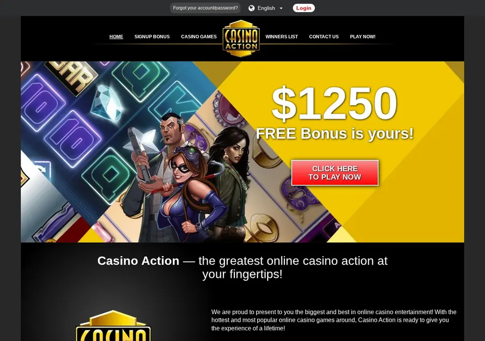 Casino Action: Startseite (Screenshot von www.casinoaction.com)