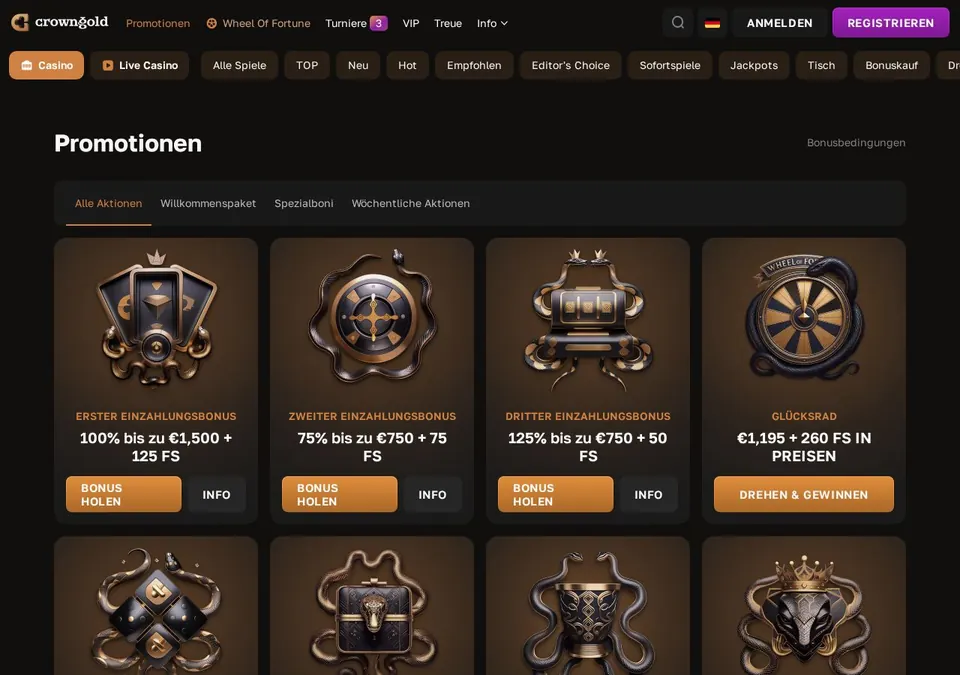 CrownGold: Bonusseite (Screenshot von www.crowngold.com)