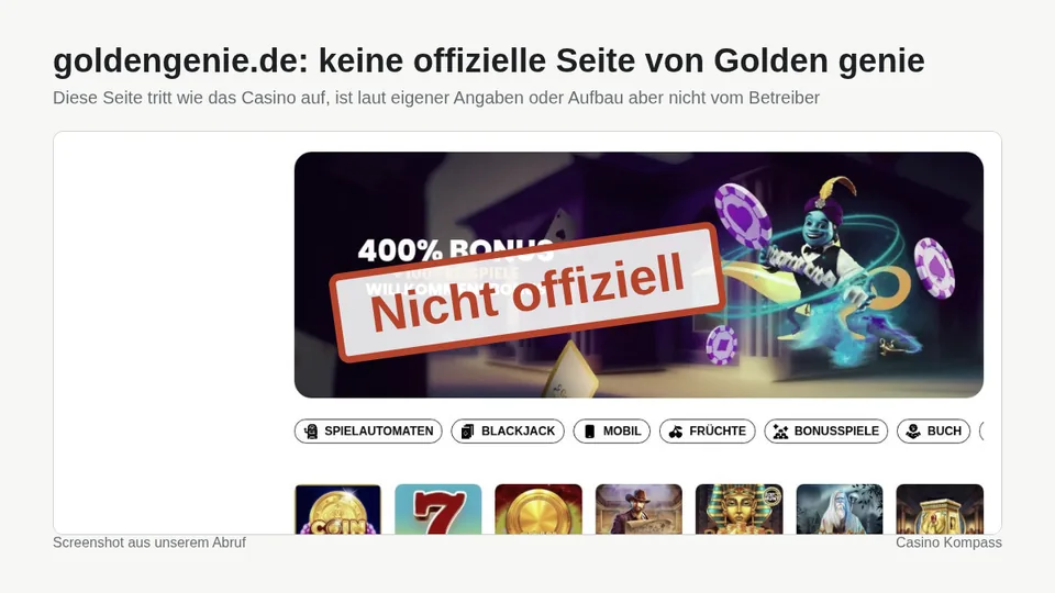 Screenshot von goldengenie.de: keine offizielle Seite von Golden genie