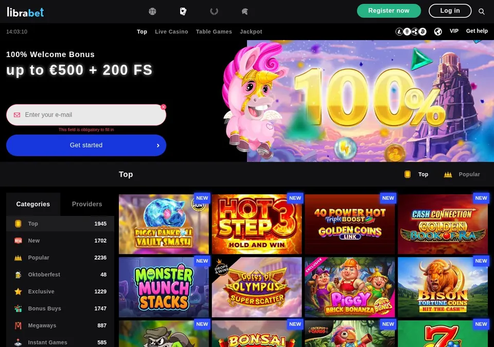 Librabet: Spieleübersicht (Screenshot von librabet.com)