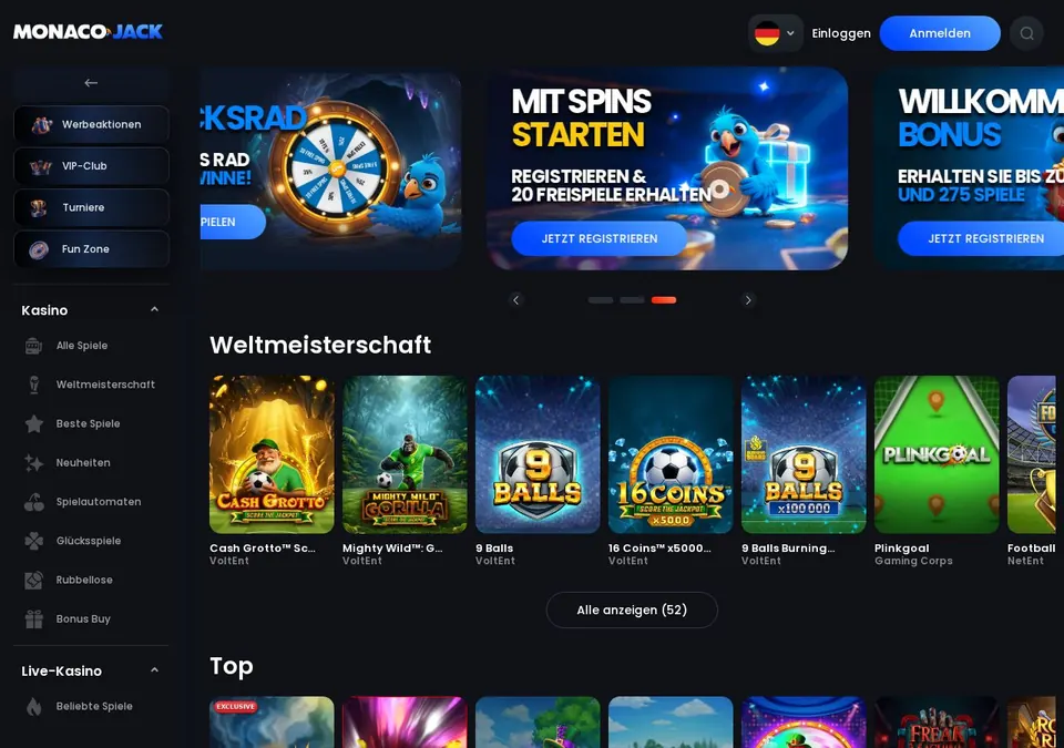 monaco jack: Startseite (Screenshot von monacojack.com)