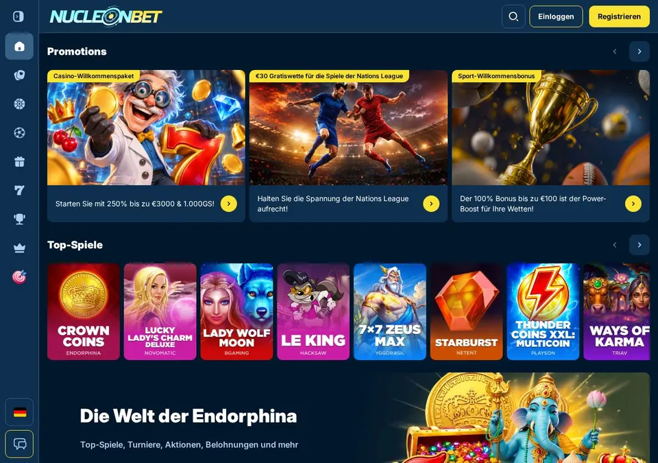 Nucleonbet: Startseite (Screenshot von nucleonbet.com)