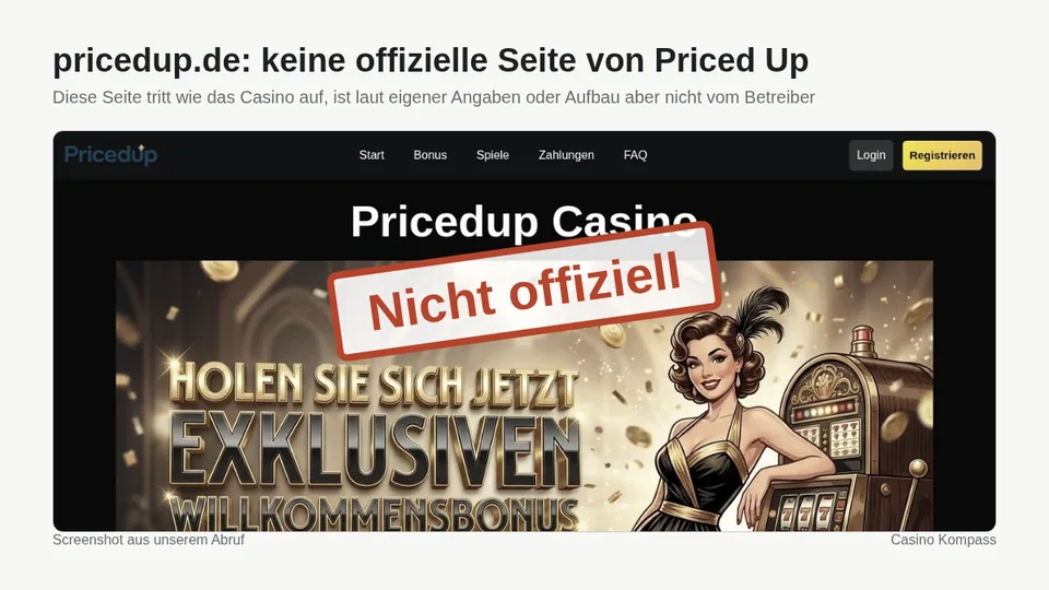 Screenshot von pricedup.de: keine offizielle Seite von Priced Up
