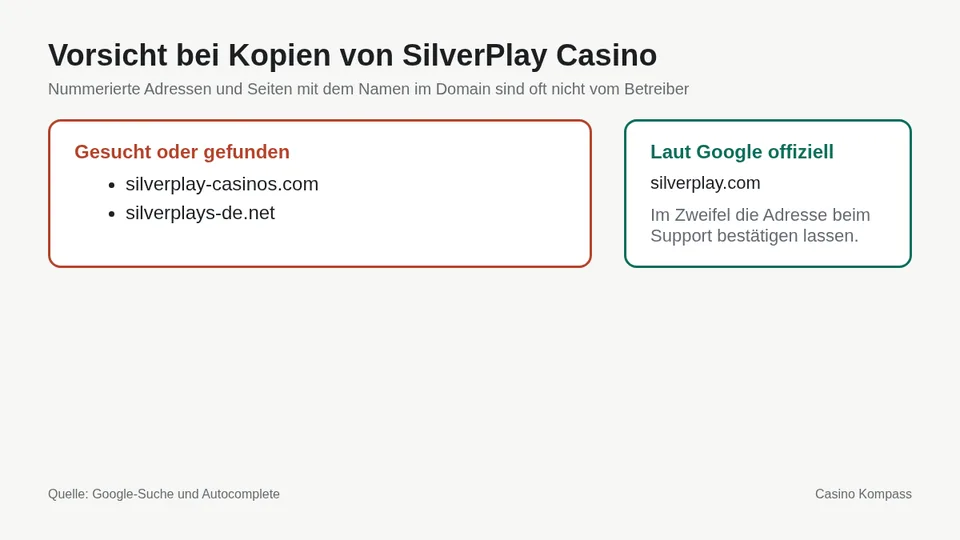 Warnung vor Kopien und Spiegelseiten von SilverPlay Casino
