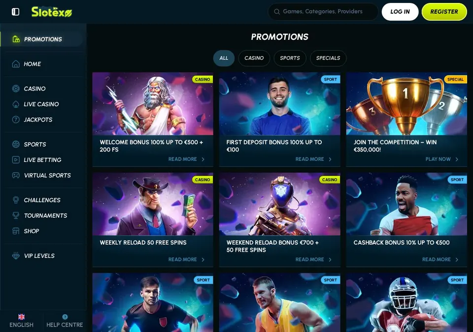 Slotexo: Bonusseite (Screenshot von slotexo.com)