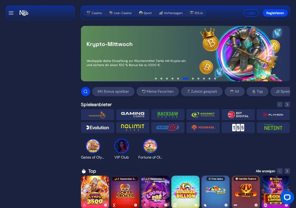 slotneo: Startseite (Screenshot von slotneo.com)