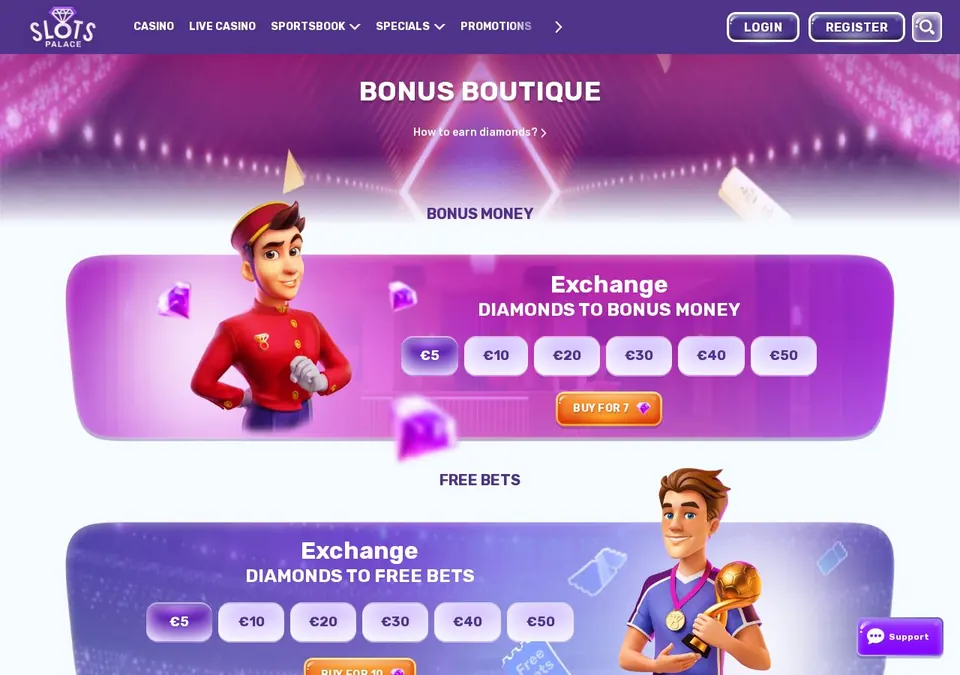 Slotspalace: Bonusseite (Screenshot von slotspalace.com)