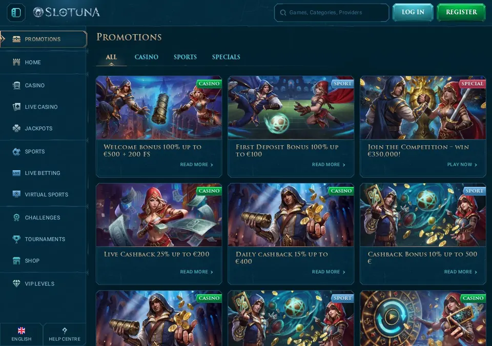 Slotuna: Bonusseite (Screenshot von slotuna.com)
