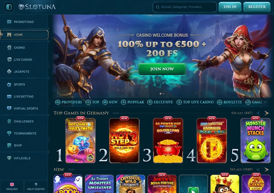 Slotuna: Startseite (Screenshot von slotuna.com)
