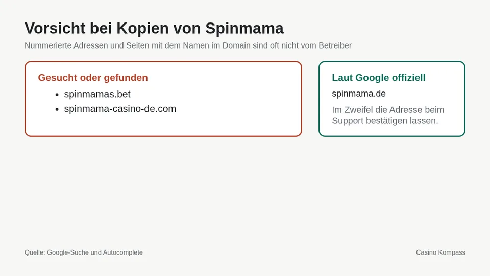 Warnung vor Kopien und Spiegelseiten von Spinmama