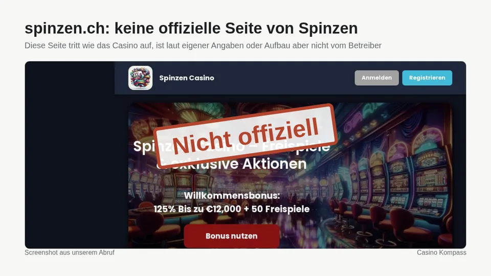 Screenshot von spinzen.ch: keine offizielle Seite von Spinzen