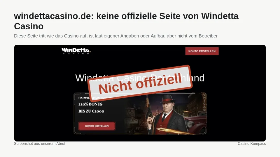 Screenshot von windettacasino.de: keine offizielle Seite von Windetta Casino