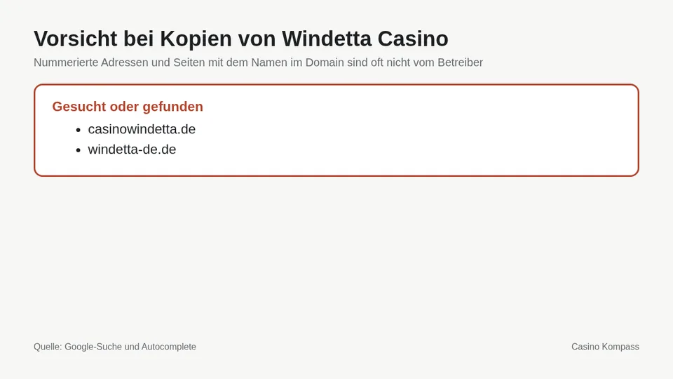 Warnung vor Kopien und Spiegelseiten von Windetta Casino